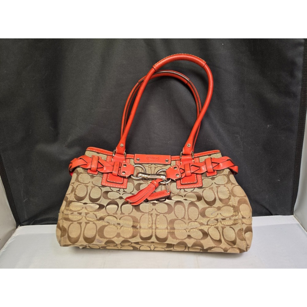 Vintage Y2K Hamptons Signature Collection Coach Purse Brick/Coral & Brown/Taupe